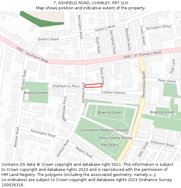 7, ASHFIELD ROAD, CHORLEY, PR7 1LH: Location map and indicative extent of plot