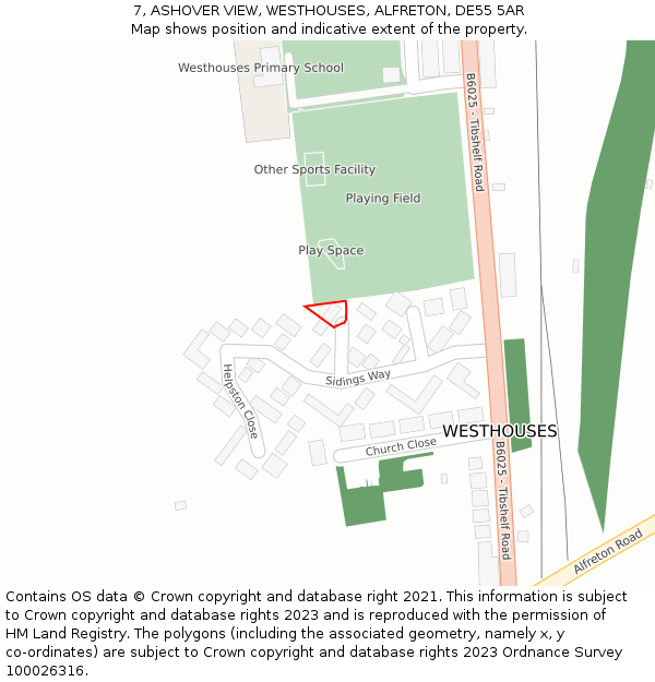 7, ASHOVER VIEW, WESTHOUSES, ALFRETON, DE55 5AR: Location map and indicative extent of plot