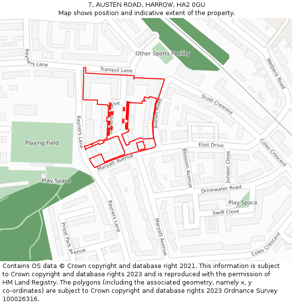 7, AUSTEN ROAD, HARROW, HA2 0GU: Location map and indicative extent of plot