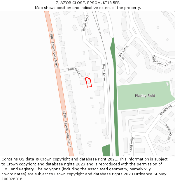 7, AZOR CLOSE, EPSOM, KT18 5FR: Location map and indicative extent of plot