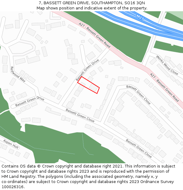 7, BASSETT GREEN DRIVE, SOUTHAMPTON, SO16 3QN: Location map and indicative extent of plot