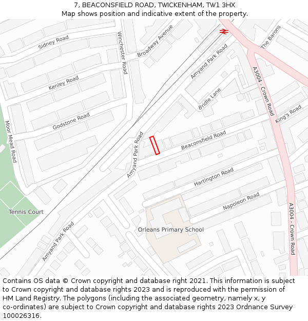 7, BEACONSFIELD ROAD, TWICKENHAM, TW1 3HX: Location map and indicative extent of plot