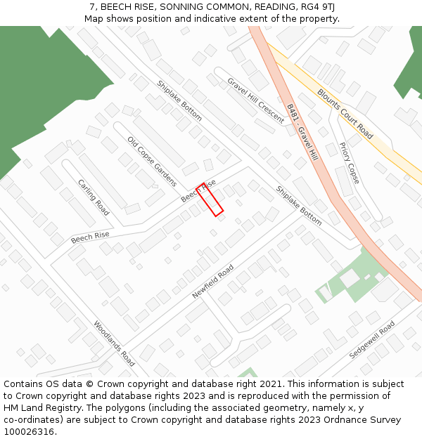 7, BEECH RISE, SONNING COMMON, READING, RG4 9TJ: Location map and indicative extent of plot