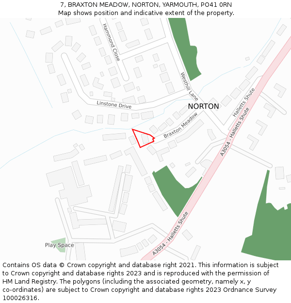 7, BRAXTON MEADOW, NORTON, YARMOUTH, PO41 0RN: Location map and indicative extent of plot