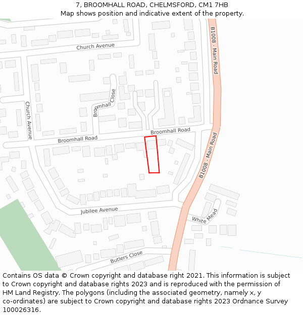 7, BROOMHALL ROAD, CHELMSFORD, CM1 7HB: Location map and indicative extent of plot