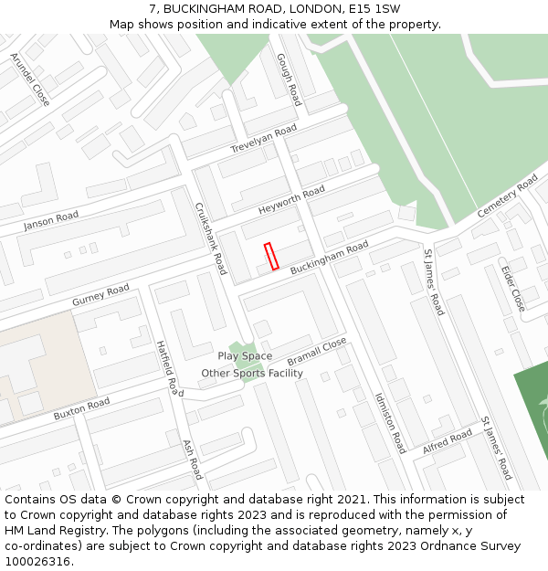 7, BUCKINGHAM ROAD, LONDON, E15 1SW: Location map and indicative extent of plot