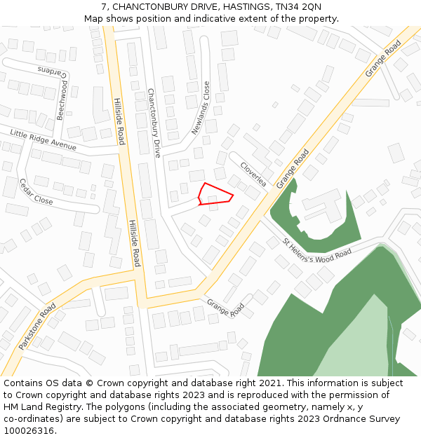 7, CHANCTONBURY DRIVE, HASTINGS, TN34 2QN: Location map and indicative extent of plot