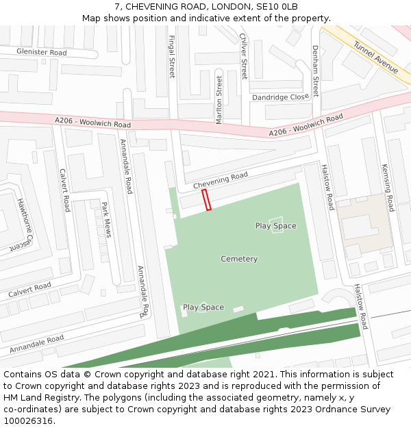 7, CHEVENING ROAD, LONDON, SE10 0LB: Location map and indicative extent of plot