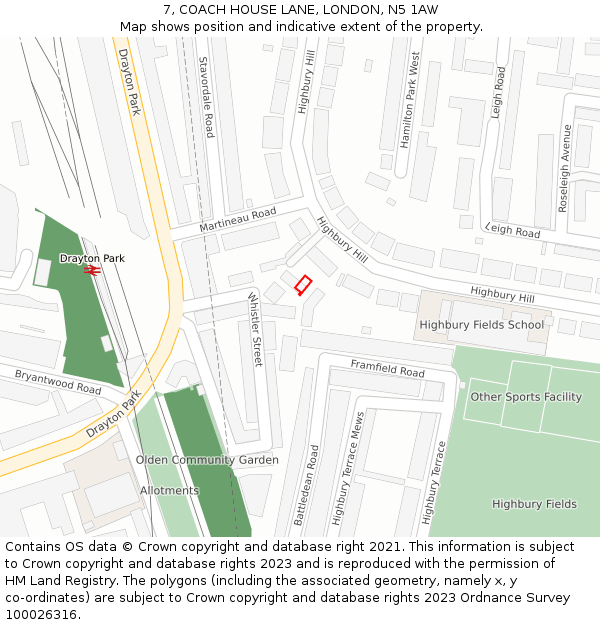 7, COACH HOUSE LANE, LONDON, N5 1AW: Location map and indicative extent of plot