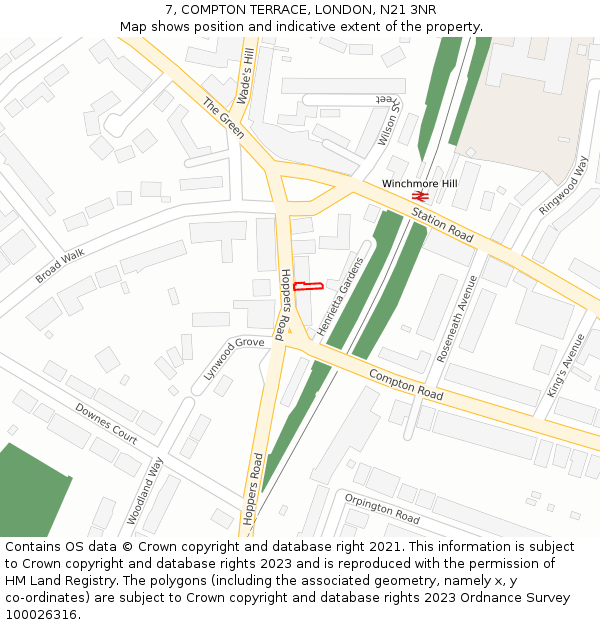 7, COMPTON TERRACE, LONDON, N21 3NR: Location map and indicative extent of plot