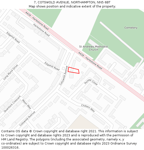 7, COTSWOLD AVENUE, NORTHAMPTON, NN5 6BT: Location map and indicative extent of plot