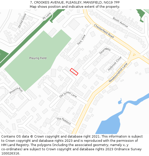 7, CROOKES AVENUE, PLEASLEY, MANSFIELD, NG19 7PP: Location map and indicative extent of plot