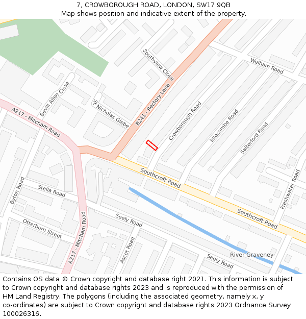 7, CROWBOROUGH ROAD, LONDON, SW17 9QB: Location map and indicative extent of plot