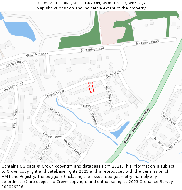 7, DALZIEL DRIVE, WHITTINGTON, WORCESTER, WR5 2QY: Location map and indicative extent of plot