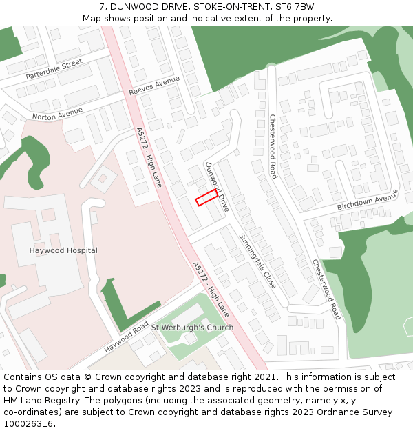 7, DUNWOOD DRIVE, STOKE-ON-TRENT, ST6 7BW: Location map and indicative extent of plot