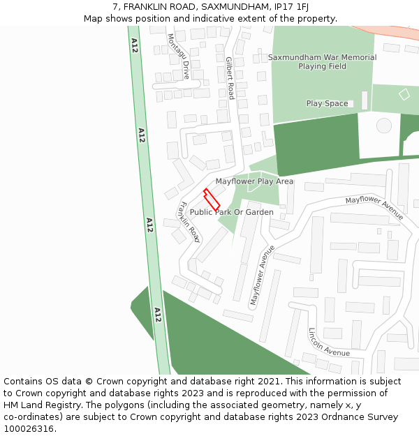7, FRANKLIN ROAD, SAXMUNDHAM, IP17 1FJ: Location map and indicative extent of plot