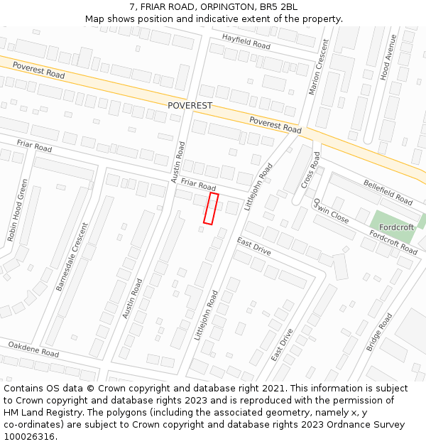 7, FRIAR ROAD, ORPINGTON, BR5 2BL: Location map and indicative extent of plot