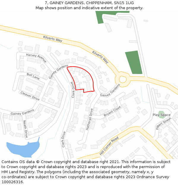 7, GAINEY GARDENS, CHIPPENHAM, SN15 1UG: Location map and indicative extent of plot