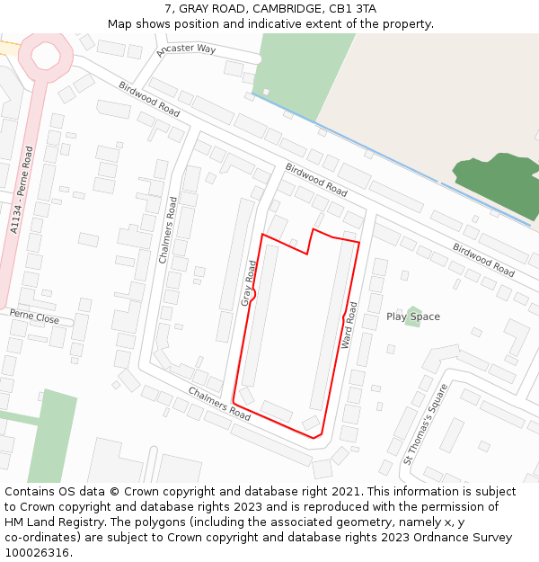 7, GRAY ROAD, CAMBRIDGE, CB1 3TA: Location map and indicative extent of plot