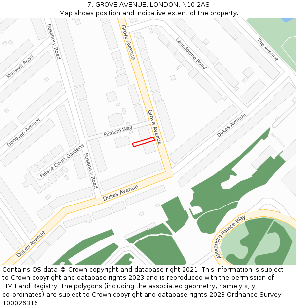 7, GROVE AVENUE, LONDON, N10 2AS: Location map and indicative extent of plot