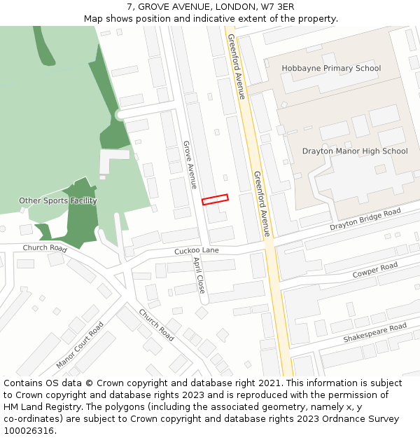 7, GROVE AVENUE, LONDON, W7 3ER: Location map and indicative extent of plot