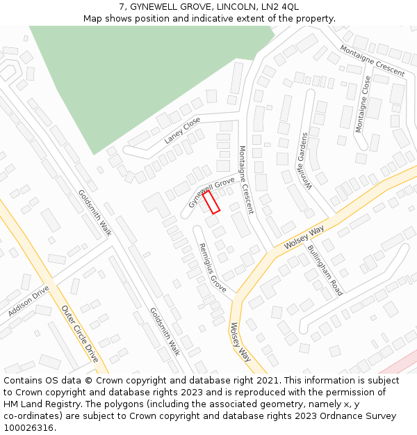 7, GYNEWELL GROVE, LINCOLN, LN2 4QL: Location map and indicative extent of plot