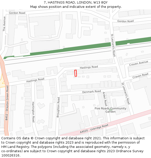 7, HASTINGS ROAD, LONDON, W13 8QY: Location map and indicative extent of plot