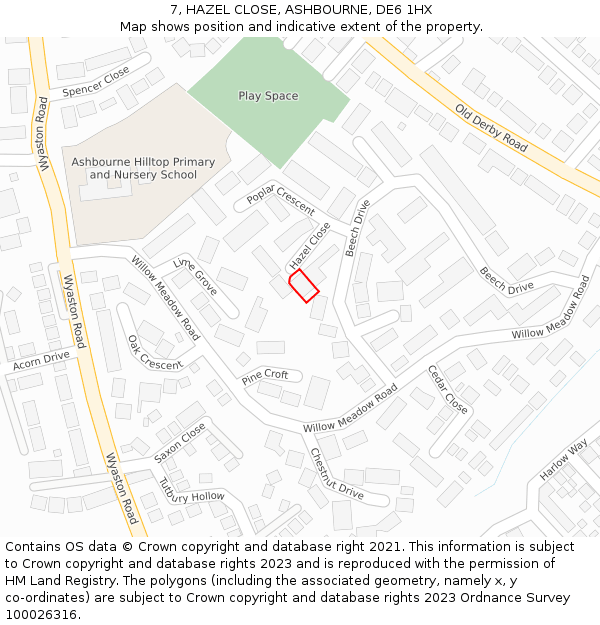 7, HAZEL CLOSE, ASHBOURNE, DE6 1HX: Location map and indicative extent of plot