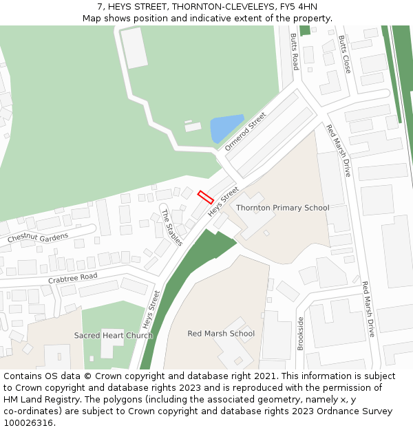 7, HEYS STREET, THORNTON-CLEVELEYS, FY5 4HN: Location map and indicative extent of plot