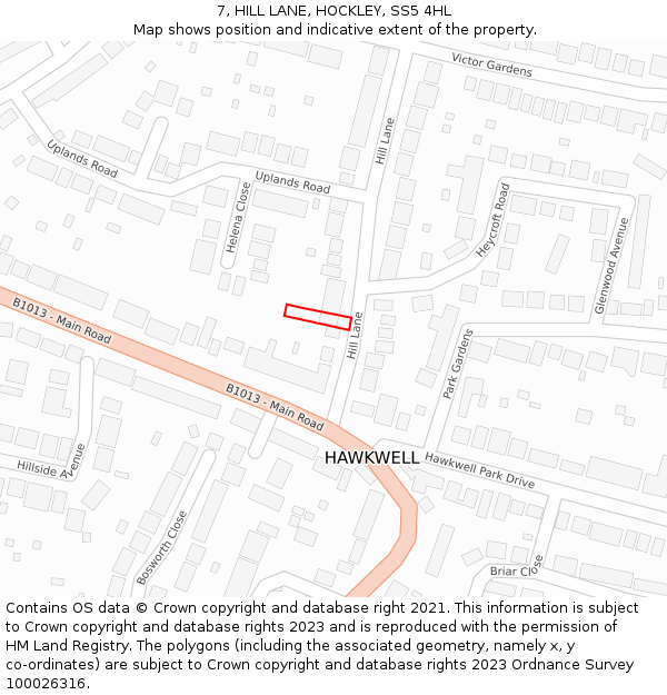7, HILL LANE, HOCKLEY, SS5 4HL: Location map and indicative extent of plot