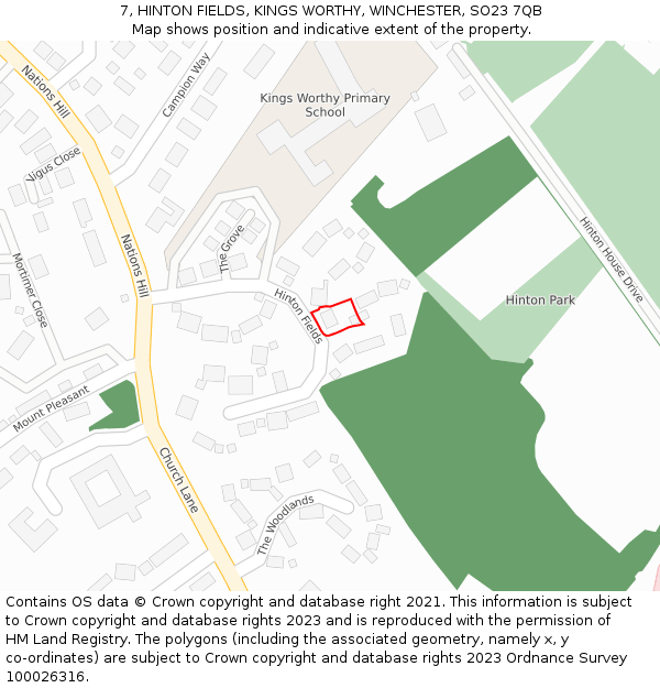 7, HINTON FIELDS, KINGS WORTHY, WINCHESTER, SO23 7QB: Location map and indicative extent of plot