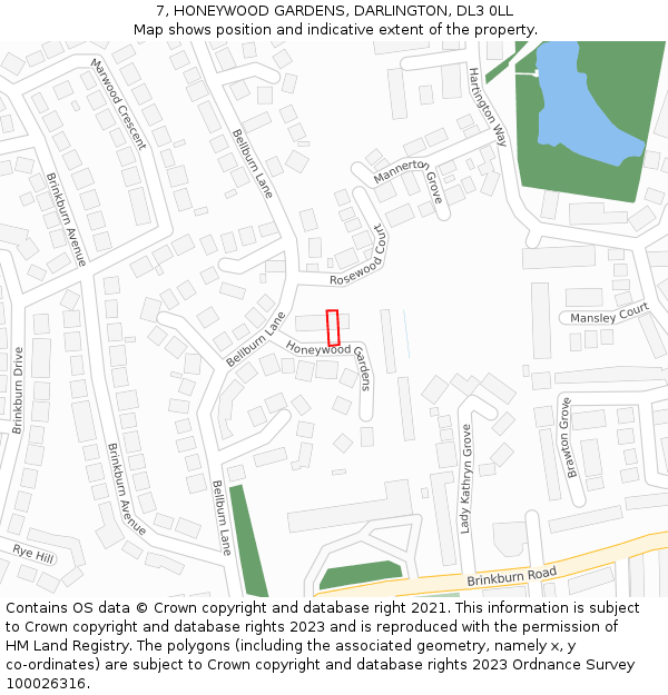 7, HONEYWOOD GARDENS, DARLINGTON, DL3 0LL: Location map and indicative extent of plot