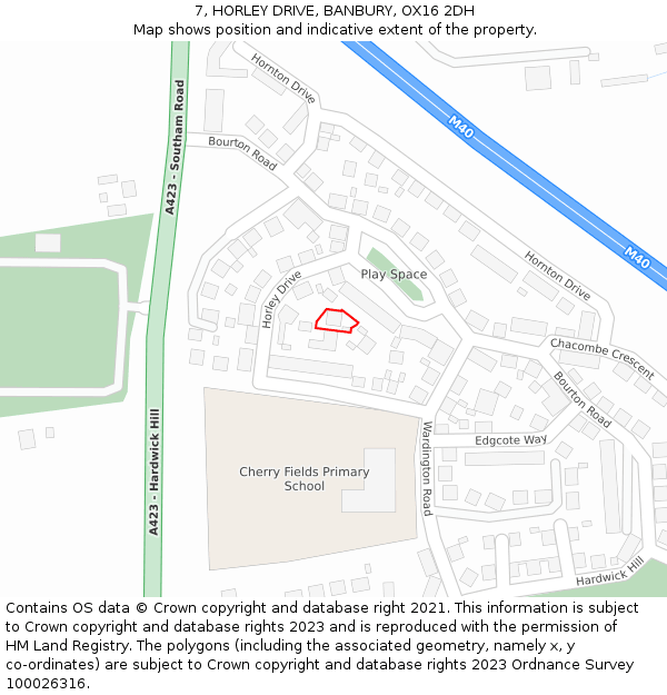 7, HORLEY DRIVE, BANBURY, OX16 2DH: Location map and indicative extent of plot