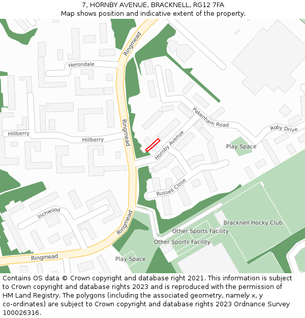 7, HORNBY AVENUE, BRACKNELL, RG12 7FA: Location map and indicative extent of plot