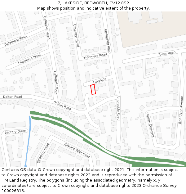 7, LAKESIDE, BEDWORTH, CV12 8SP: Location map and indicative extent of plot