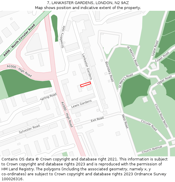 7, LANKASTER GARDENS, LONDON, N2 9AZ: Location map and indicative extent of plot