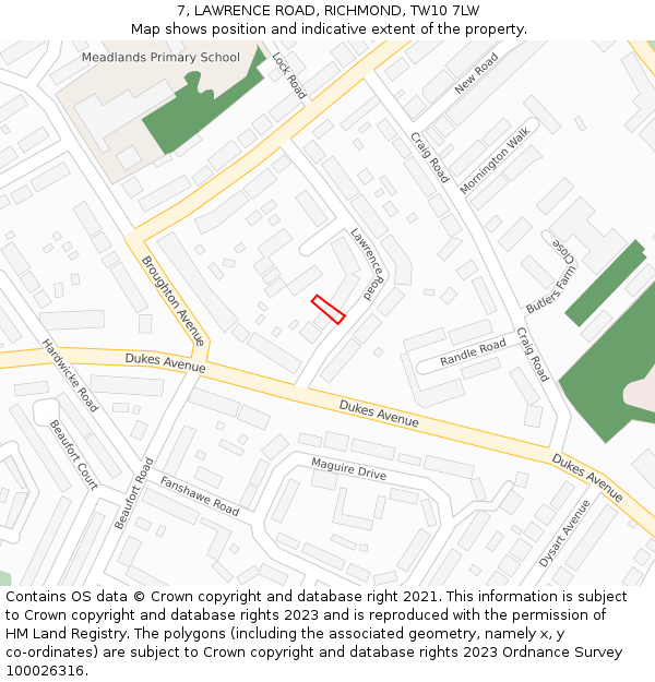 7, LAWRENCE ROAD, RICHMOND, TW10 7LW: Location map and indicative extent of plot