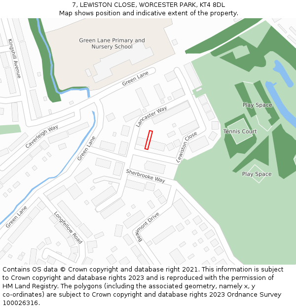 7, LEWISTON CLOSE, WORCESTER PARK, KT4 8DL: Location map and indicative extent of plot