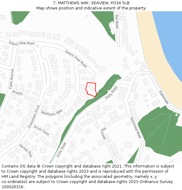 7, MATTHEWS WAY, SEAVIEW, PO34 5LB: Location map and indicative extent of plot