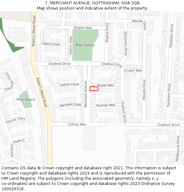 7, MERCHANT AVENUE, NOTTINGHAM, NG8 3QB: Location map and indicative extent of plot