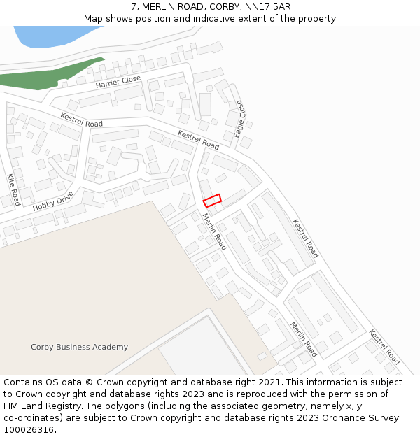 7, MERLIN ROAD, CORBY, NN17 5AR: Location map and indicative extent of plot