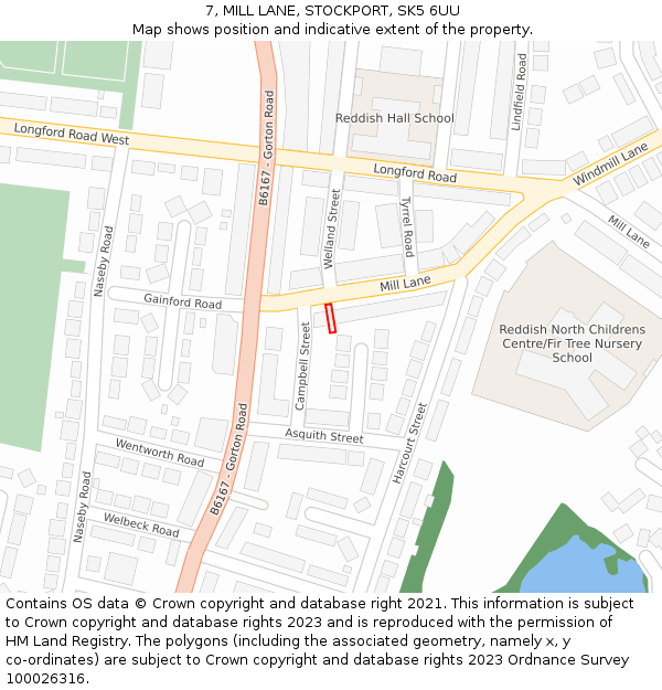 7, MILL LANE, STOCKPORT, SK5 6UU: Location map and indicative extent of plot