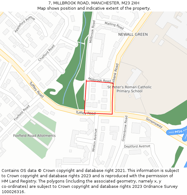 7, MILLBROOK ROAD, MANCHESTER, M23 2XH: Location map and indicative extent of plot