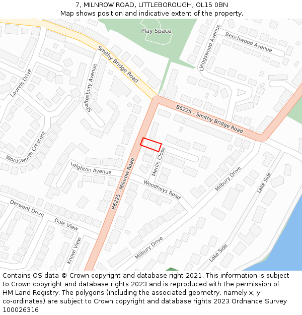 7, MILNROW ROAD, LITTLEBOROUGH, OL15 0BN: Location map and indicative extent of plot