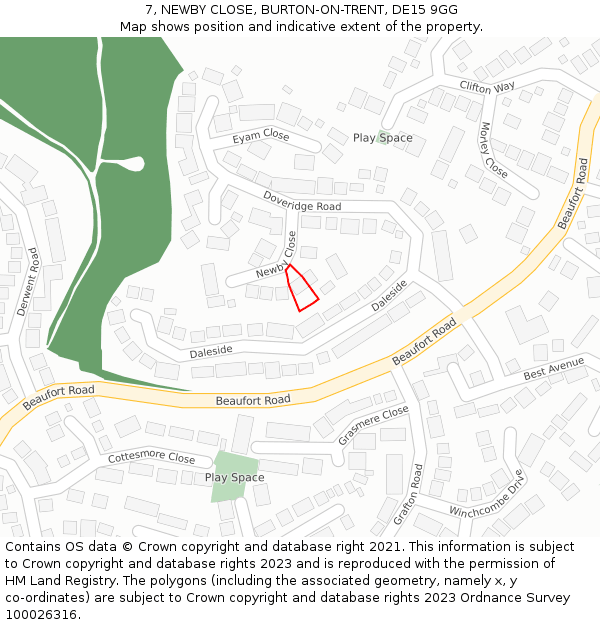 7, NEWBY CLOSE, BURTON-ON-TRENT, DE15 9GG: Location map and indicative extent of plot