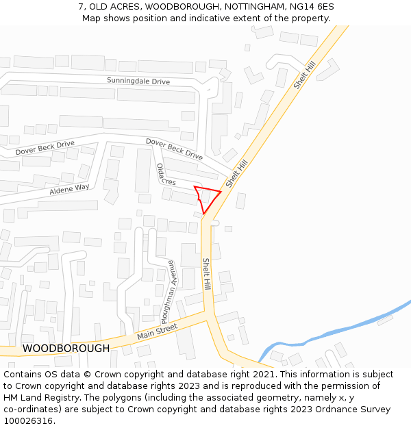 7, OLD ACRES, WOODBOROUGH, NOTTINGHAM, NG14 6ES: Location map and indicative extent of plot