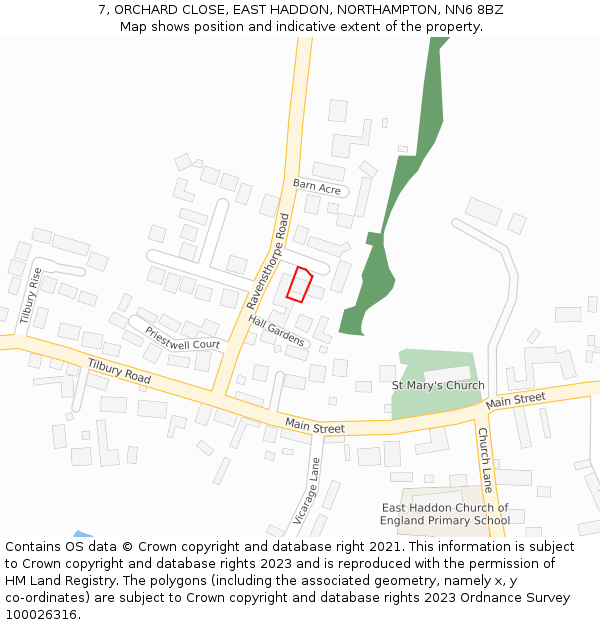 7, ORCHARD CLOSE, EAST HADDON, NORTHAMPTON, NN6 8BZ: Location map and indicative extent of plot