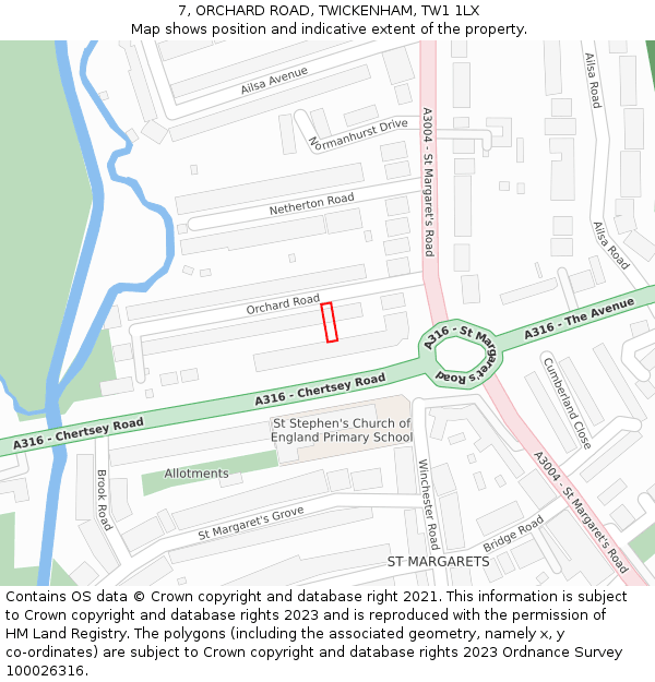 7, ORCHARD ROAD, TWICKENHAM, TW1 1LX: Location map and indicative extent of plot