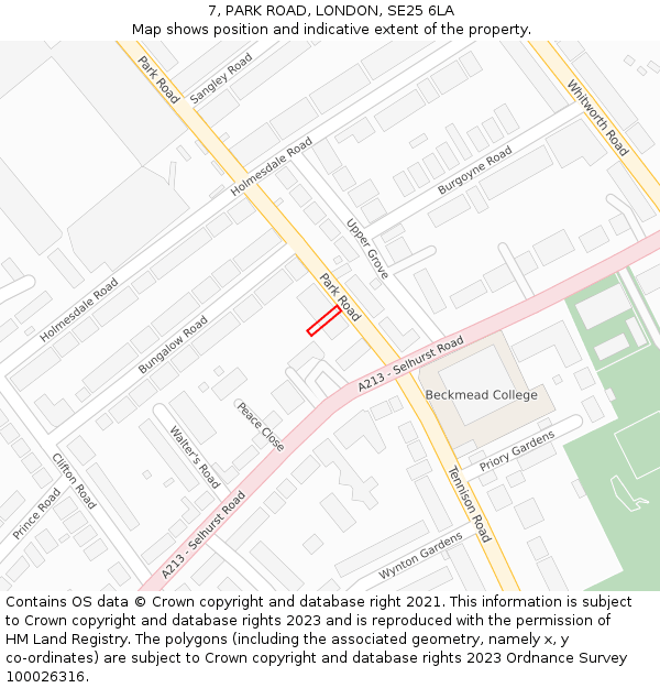 7, PARK ROAD, LONDON, SE25 6LA: Location map and indicative extent of plot