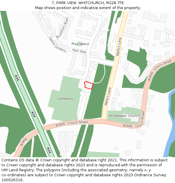 7, PARK VIEW, WHITCHURCH, RG28 7FE: Location map and indicative extent of plot